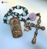 Mary Mother of Mothers Sacred Heart Jesus Immaculate Heart Mary premium heritage bronze antique chaplet lepidolite rose amazonite by Bless And Heal Me
