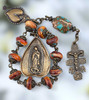 Our Lady Guadalupe Sacred Heart Jesus Caravaca crucifix heritage bronze vintage chaplet genuine spiny oyster shell turquoise blue imperial jasper by Bless And Heal Me
