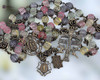 Our Lady Guadalupe Miraculous Mary Sacred Heart Jesus Caravaca crucifix heritage solid bronze vintage rosary colorful quartz beads by Bless And Heal Me