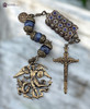 Sacred Archangel Michael Guardian Angel solid heritage bronze antique 3 beads pocket chaplet sodalite lapis lazuli by Bless And Heal Me