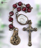 Mother Mary with Baby Jesus little angels crucifix heritage bronze vintage chaplet red Czech glass handcrafted Bali design bead pearl by Bless And Heal Me