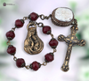 Mother Mary with Baby Jesus little angels crucifix heritage bronze vintage chaplet red Czech glass handcrafted Bali design bead pearl by Bless And Heal Me