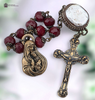 Mother Mary with Baby Jesus little angels crucifix heritage bronze vintage chaplet red Czech glass handcrafted Bali design bead pearl by Bless And Heal Me
