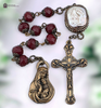 Mother Mary with Baby Jesus little angels crucifix heritage bronze vintage chaplet red Czech glass handcrafted Bali design bead pearl by Bless And Heal Me