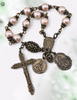 St Anne St Gerard Virgin Mary Holy Family Holy Spirit fertility pregnancy heritage bronze chaplet peach pearl shell by Bless And Heal Me