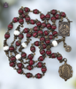 Divine Mercy Sacred Heart Lady of Carmel 58 bead heritage bronze chaplet red jade mother of pearl by Bless And Heal Me