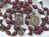 Divine Mercy Sacred Heart Lady of Carmel 58 bead heritage bronze chaplet red jade mother of pearl by Bless And Heal Me