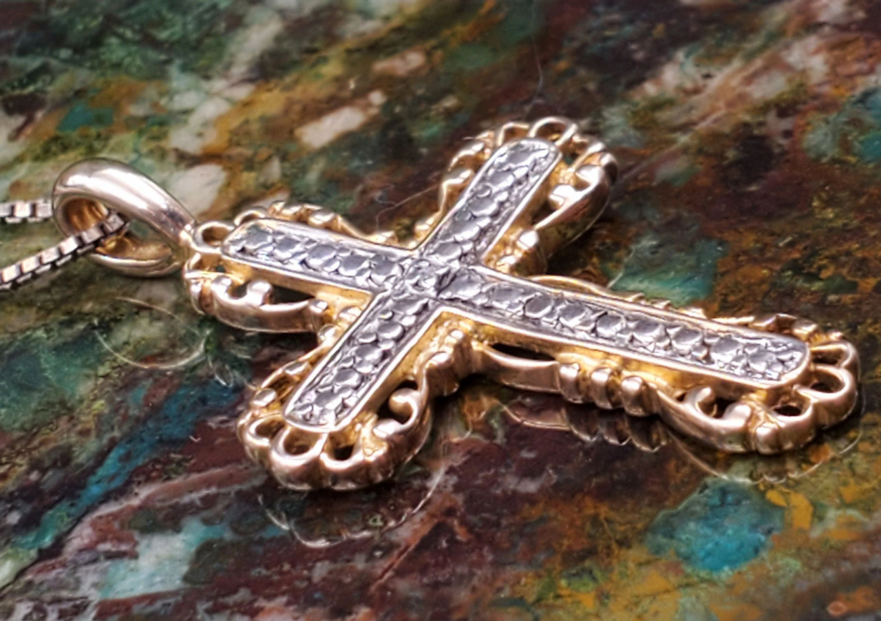 Sterling Silver Gold plated Ornate Cross Necklace Pendant Medium
