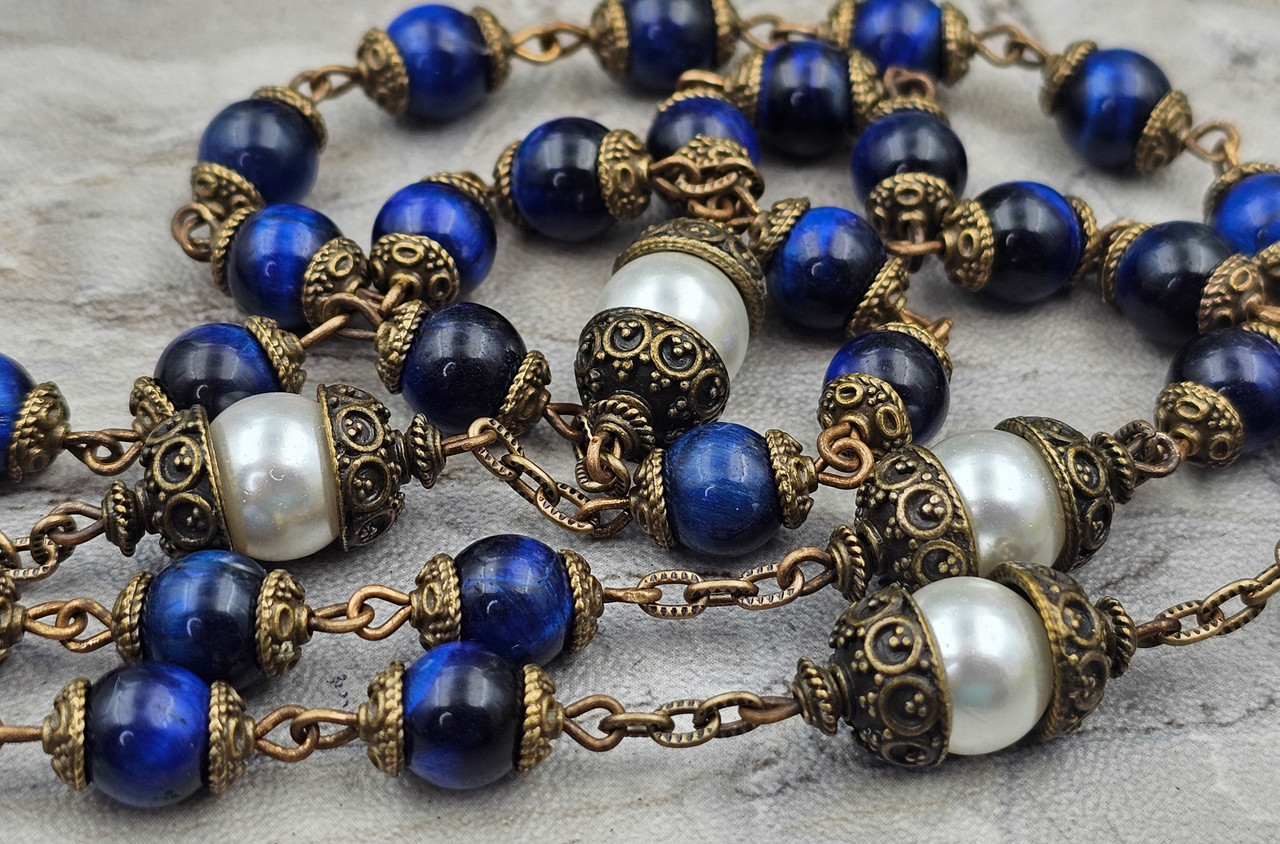 Stella Maris Anchor Crucifix Michael Nautical Blue Tiger Eye