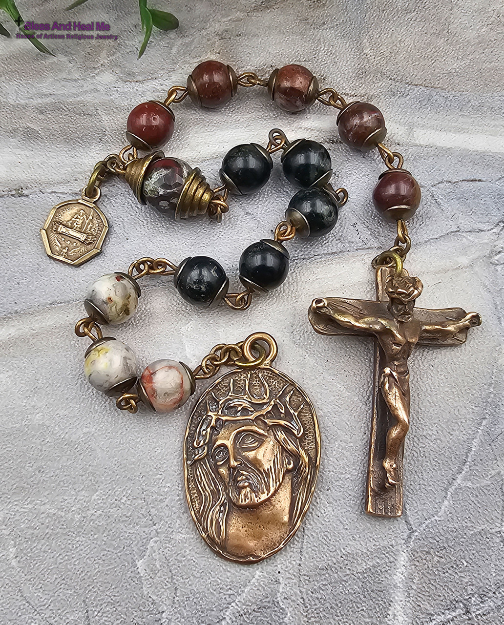 Chaplet of Reparation to the Holy Face Blood of Jesus 15 Beads Vintage  Bronze