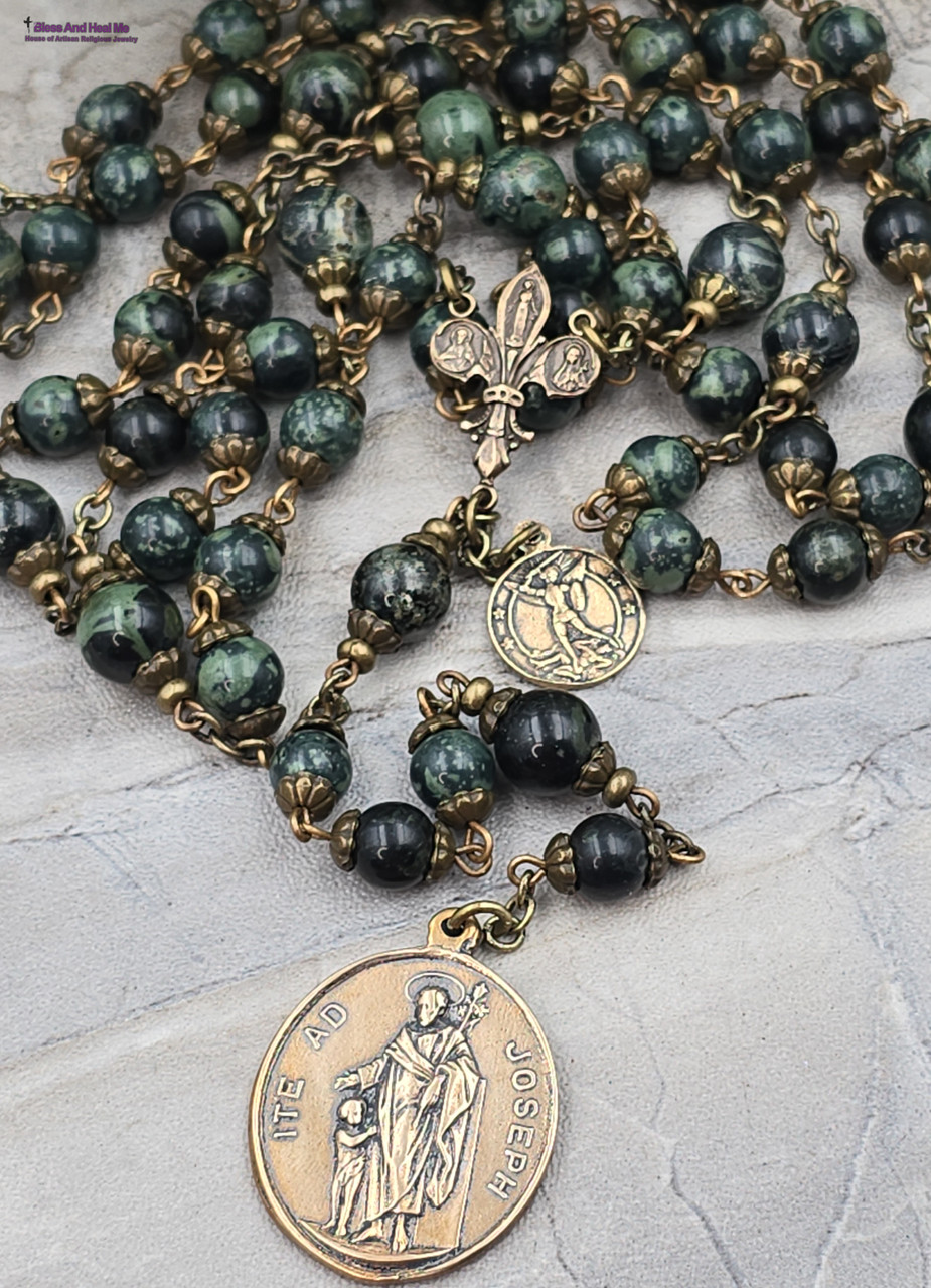 Joseph Devotional Chaplet Bronze Medals, Kambaba Jasper