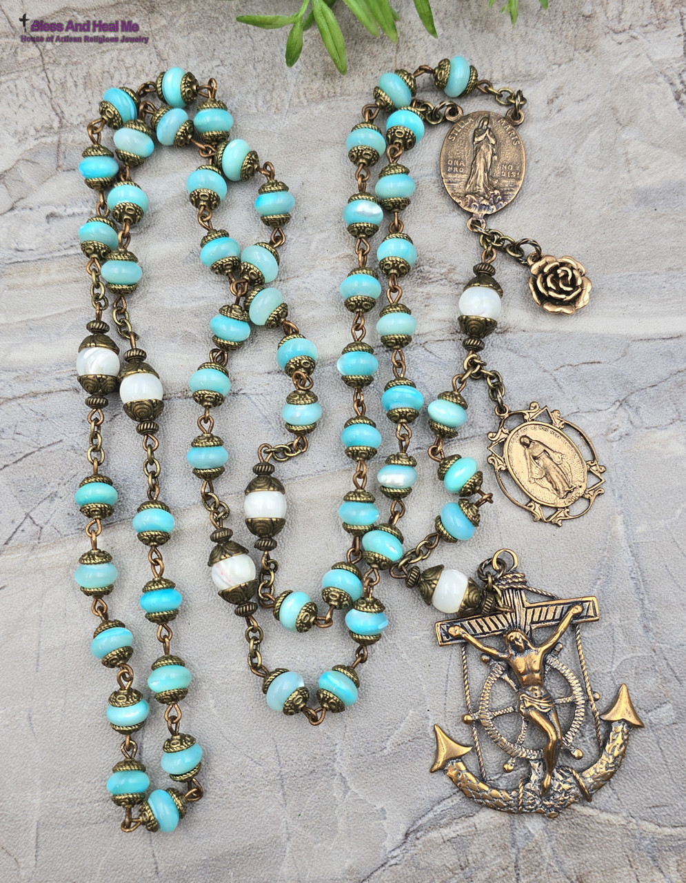 Stella Maris Miraculous Mary Rosary - Anchor Crucifix, Bronze