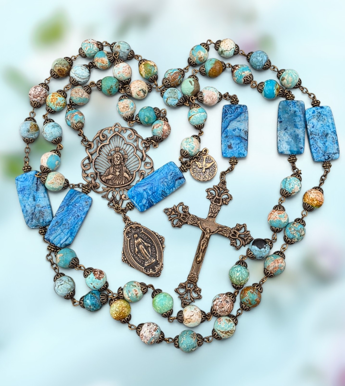健康アクセサリー MiRaKuRu PLUS Sacred Heart, Miraculous Medal & Holy Spirit Heirloom Rosary