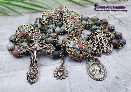 Blessed Virgin Mary Ornate Vintage Bronze Large Rosary