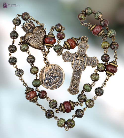 Holy Face of Jesus Sacred Bleeding Heart Pieta Bronze Bloodstone Jasper Chaplet by Bless And Heal Me