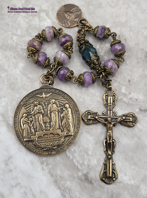 Holy Eucharist Communion Apatite Amethyst Bronze Antique Style Chaplet