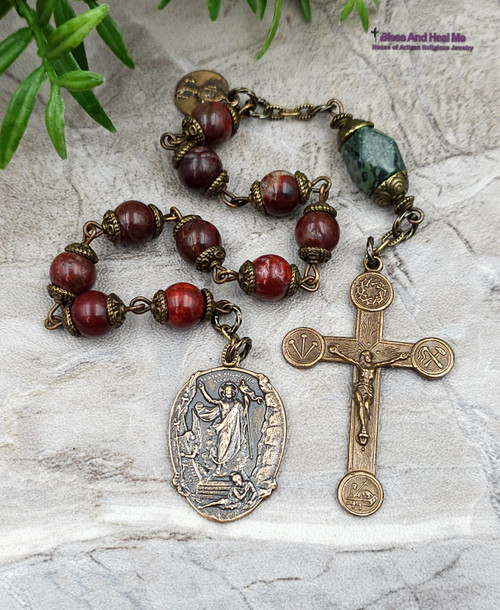 Easter Lamb of God Christ is Risen Nails Red Jasper Bronze Chaplet