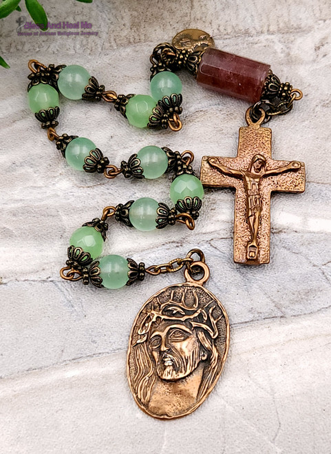 Ecce Homo Crown of Thorns Green Agate Vintage Bronze Ornate Chaplet