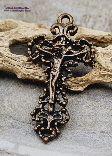 Solid Bronze Ornate Cut Out Crucifix Pendant