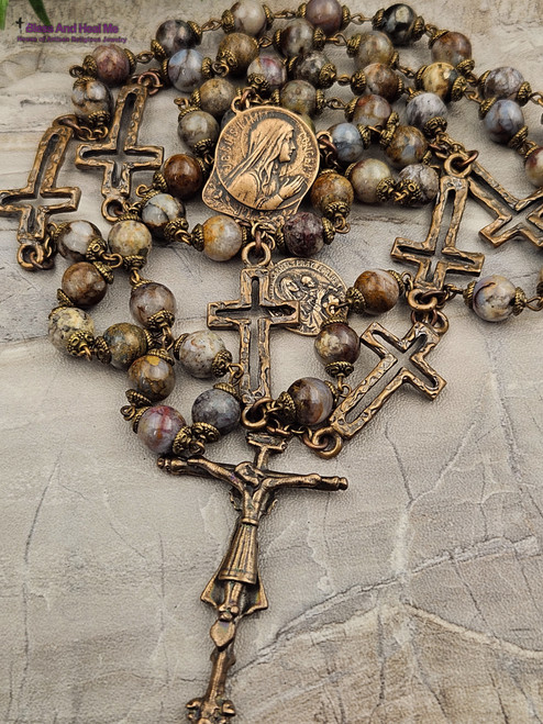 Immaculate Conception Sacred Heart Large Vintage Bronze Antique Style Rosary