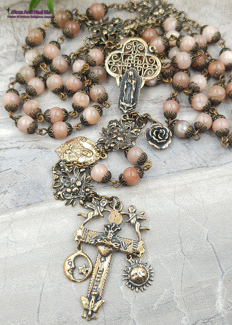 Crucifix Solid Bronze Lace Filigree Vintage Inspired Rosary Parts