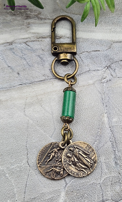 Peregrine Archangel Raphael One Hail Mary Vintage Bronze Key Chain Pocket Chaplet