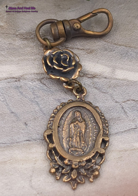 Lady of Guadalupe One Hail Mary Vintage Bronze Key Chain Chaplet