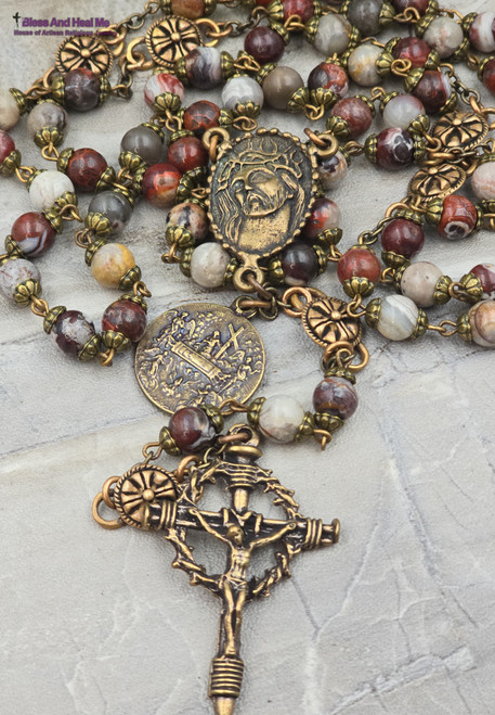 Chaplet of Precious Blood Crown of Thorns Crazy Agate Bronze Antique Style