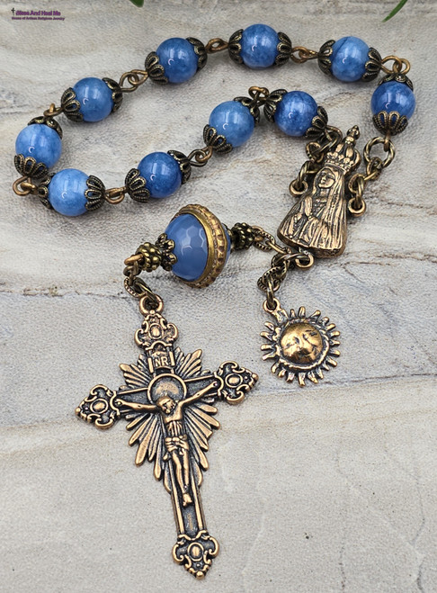Our Lady of Fatima Antique-Style Chaplet-Blue Jade&Bronze Prayer Beads
