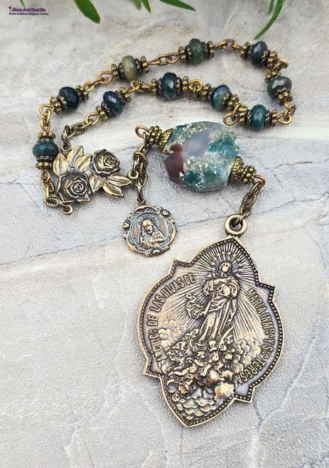 Assumption of Mary Bronze Medal Chaplet | One-of-a-Kind Antique Style Prayer Beads with Angels