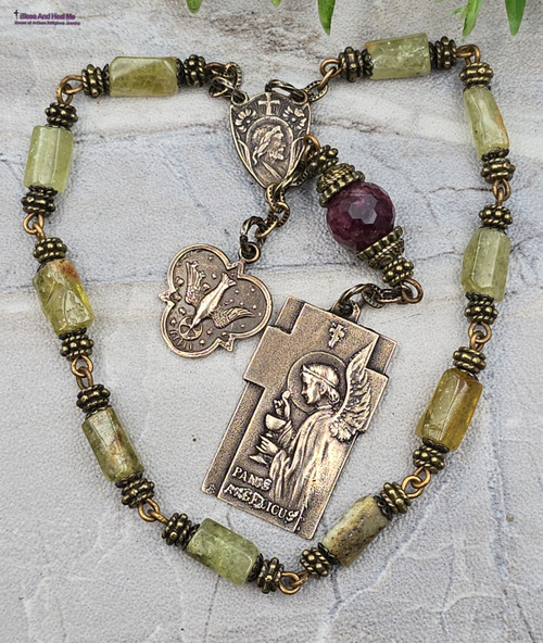 Eucharistic Angel, Jesus, Holy Spirit Bronze Chaplet - Garnet, Jade