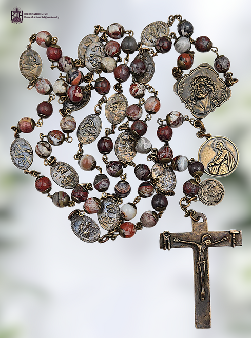 Stations Cross Ecce Homo Sorrowful Mother Garden Gethsemane Most Precious Blood Bruges Pelican premium heritage bronze chaplet crazy lace agate