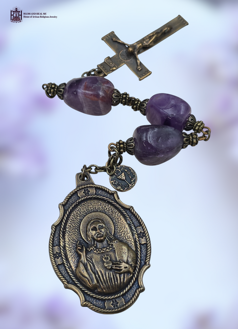 Sacred Heart of Jesus 3 Hail Marys Chaplet | Heritage Bronze| Amethyst