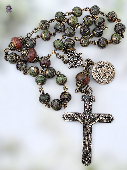 Holy Name Jesus Holy Face 33 bead heritage bronze chaplet bloodstone jasper by Bless And Heal Me
