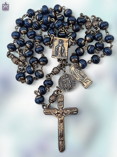 Miraculous Mary Archangel Raphael Lourdes St Christopher Guardian Angel bronze rosary blue jade by Bless And Heal Me