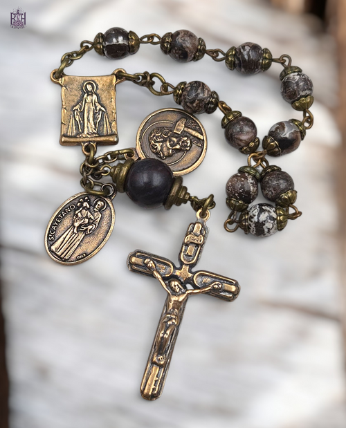 St Joseph Worker St Cajetan Archangel Michael Miraculous Mary employment bronze chaplet jasper by Bless And Heal Me
