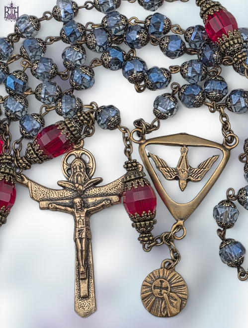 Holy Spirit Holy Trinity Holy Eucharist heritage bronze rosary Preciosa glass beads by Bless And Heal Me