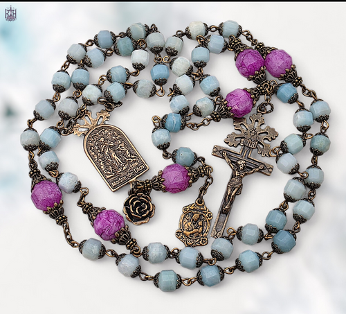 Undoer of Knots Our Lady Perpetual Help Sacred Heart heritage bronze rosary amazonite jade by Bless And Heal Me