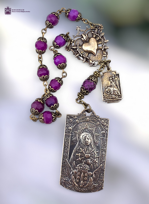Seven Sorrows Pieta rare seven sorrows medal premium heritage bronze chaplet purple sugilite