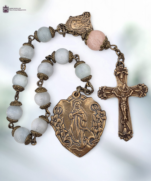 Immaculate Mary Virgin Mary Our Lady Lourdes heritage bronze chaplet light aquamarine morganite by Bless And Heal Me