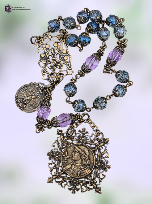 St Joan of Arc Fleur de Lis Archangel Michael 19 bead heritage bronze chaplet Czech glass by Bless And Heal Me