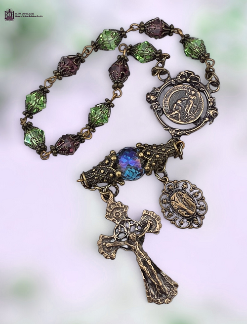 Healing Saints Archangel Raphael Our Lady Lourdes heritage bronze chaplet Swarovski Czech crystal by Bless And Heal Me