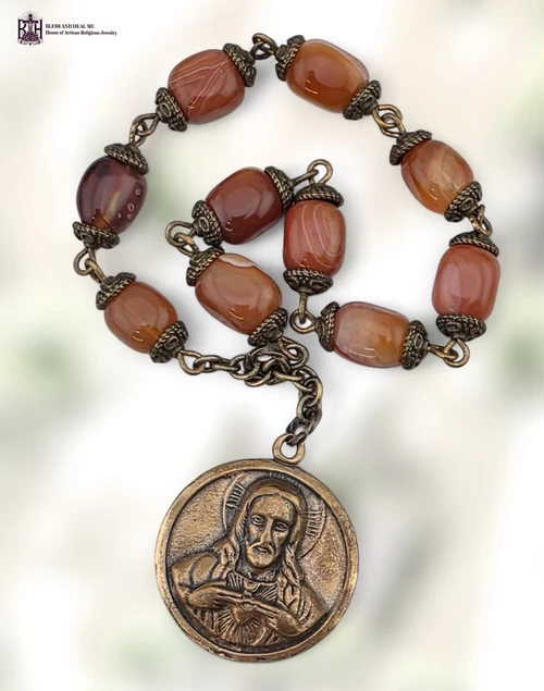 Sacred Heart Surrender Novena Our Lady Perpetual Help 10 bead heritage bronze chaplet carnelian by Bless And Heal Me