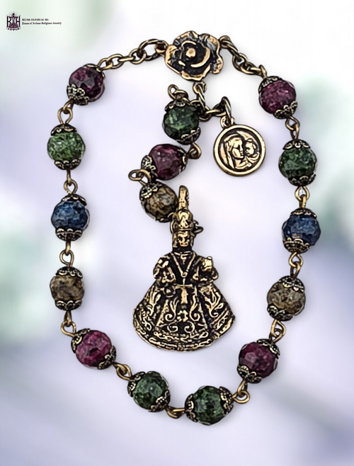 Limited Edition 15 beads Infant of Prague Mother Mary heritage bronze chaplet colorful jade by Bless And Heal Me