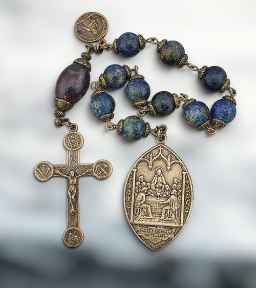 Last Supper Praying Mary Most Precious Blood Pelican Lamb of God Crucifixion Tools heritage bronze chaplet chrysocolla red jasper by Bless And Heal Me