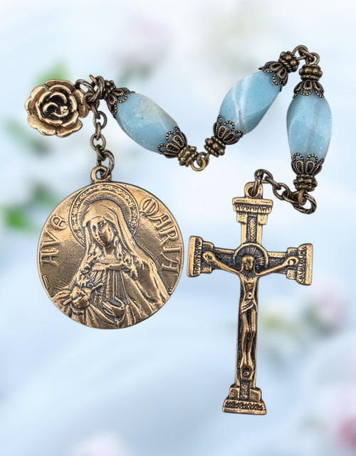 Immaculate Heart of Mary heritage bronze 3 Hail Marys chaplet Amazonite by Bless And Heal Me