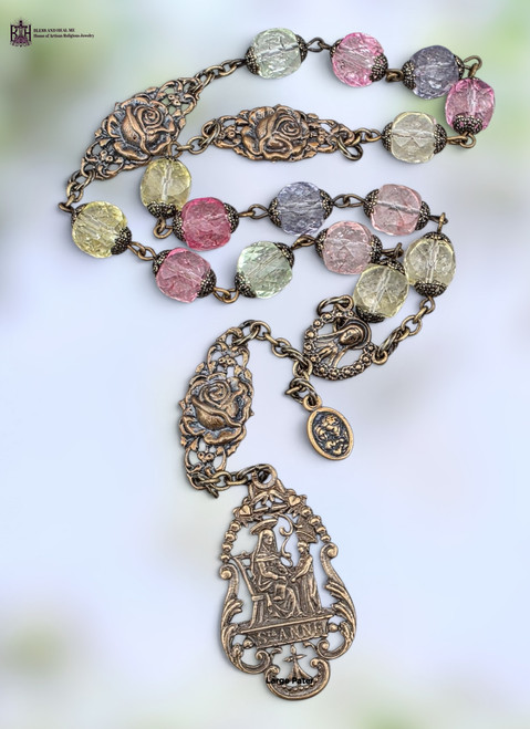 18 beads Saint Anne Holy Family Holy Spirit Virgin Mary Sacred Heart heritage bronze chaplet colorful quartz by Bless And Heal Me