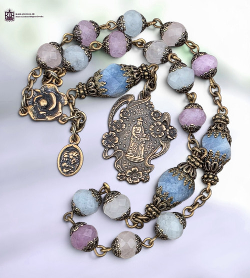 18 beads Saint Anne Holy Family Holy Spirit heritage bronze chaplet colorful jade by Bless And Heal Me
