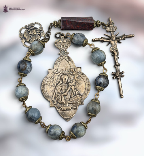 Chaplet Thorn Cross St Rita St Clare Montefalco Crown Thorns Jesus Cross Skull Bones heritage bronze chaplet kyanite red jasper by Bless And Heal Me