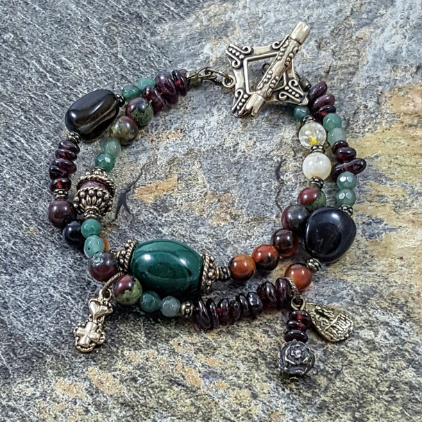 Women Empowerment Collection: Religious Faith Bracelet Protection,Prosperity,Success,Courage Solid Bronze Multi Gemstone